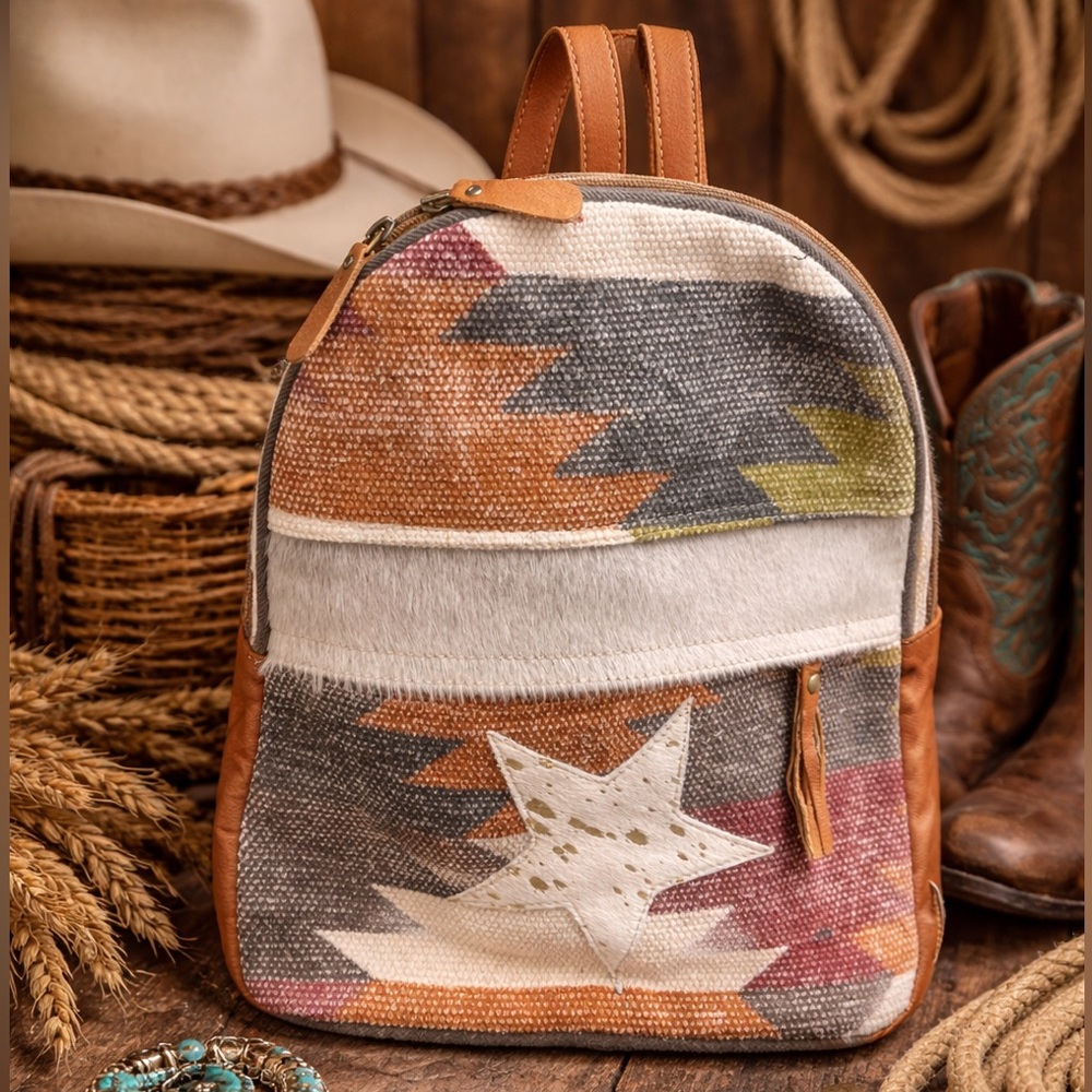 Handcrafted Aztec Star Pattern Canvas Backpack in Multicolor